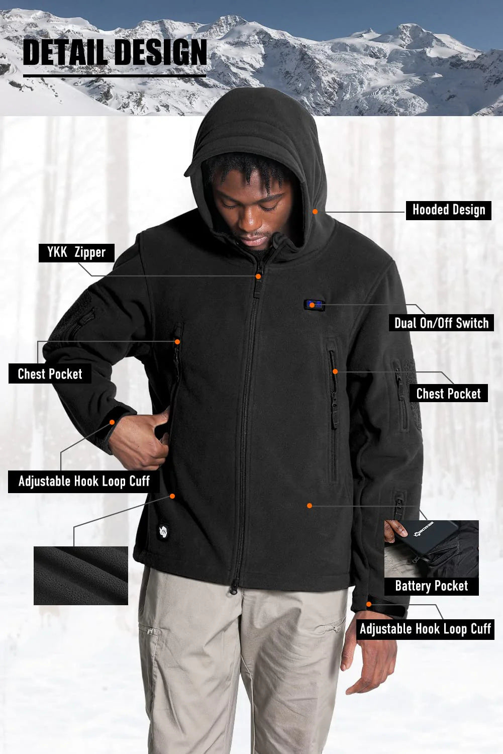 ANTARCTICA Fleece Heating Jacket For Men-Black