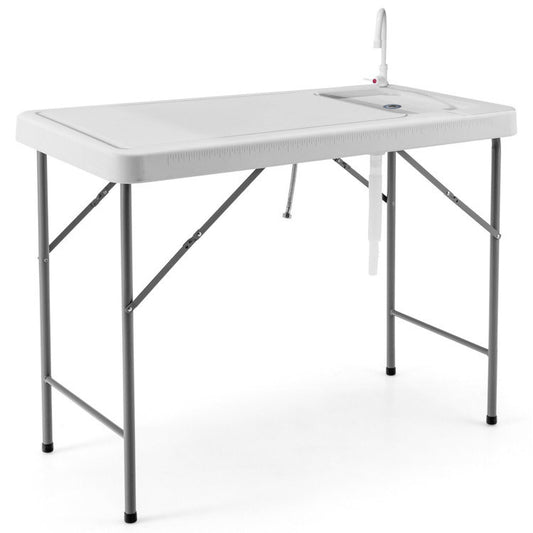 Folding Fish Cleaning Table with Sink and Faucet for Dock Picnic