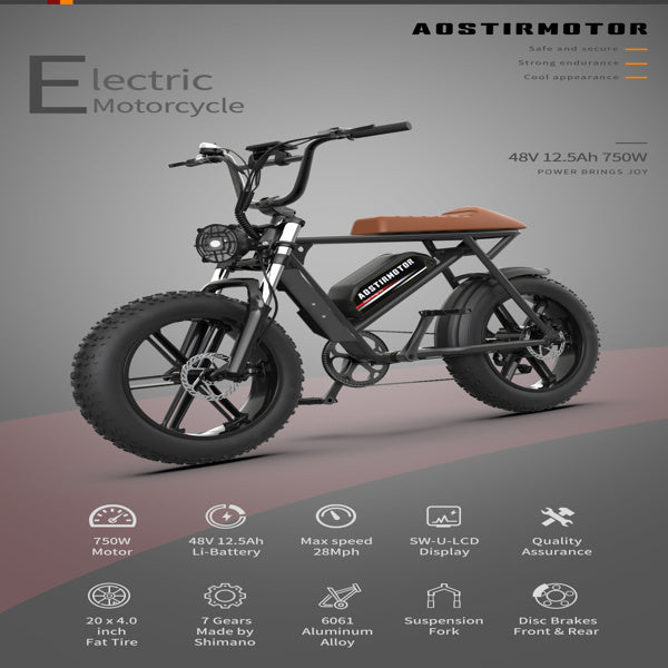 AOSTIRMOTOR STORM new pattern Electric Bicycle 750W Motor 20" Fat Tire With 48V 13AH Li-Battery